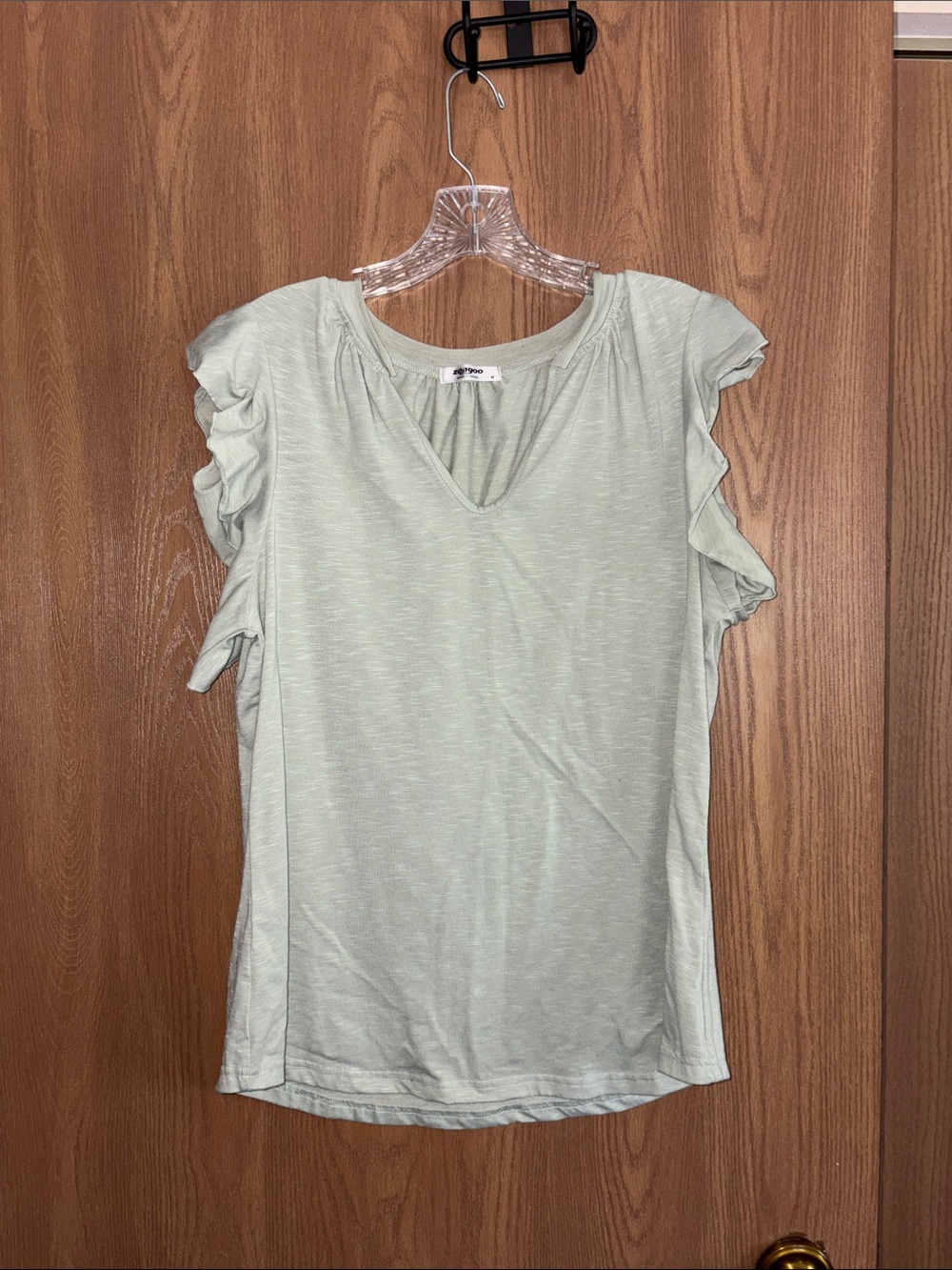 zeagoo Light Sage V-Neck Ruffle Sleeve Tank Top